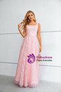 Pink Tulle Flower Sequins Princess Prom Dress