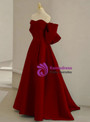 Burgundy Satin Off the Shoulder Bow Prom Dress