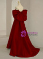 Burgundy Satin Off the Shoulder Bow Prom Dress