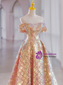 Gold Sequins Off the Shoulder Prom Dress