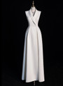 White Satin V-neck Sleeveless Prom Dress