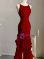 Burgundy Mermaid Halter Backless Prom Dress