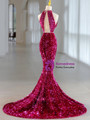 Fuchsia Mermaid Sequins Halter Prom Dress