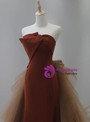 Sexy Caramel Color Mermaid Tulle Strapless Prom Dress