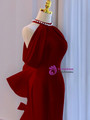 Burgundy Mermaid Halter Bow Prom Dress