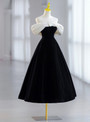 Black Velvet Off the Shoulder Pleats Flower Prom Dress
