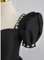 Black Square Neck Puff Sleeve Beading Prom Dres