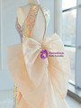 Gold Sequins Halter Backless Bow Prom Dress