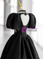 Black Beading Puff Sleeve Backless Prom Dress