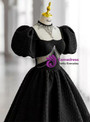 Black Beading Puff Sleeve Backless Prom Dress