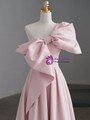 Pink Satin One Shoulder Bow Prom Dress