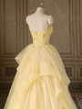 Yellow Tulle Spaghetti Straps Beading Prom Dress