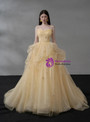 Yellow Tulle Spaghetti Straps Beading Prom Dress