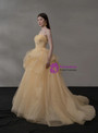 Yellow Tulle Spaghetti Straps Beading Prom Dress