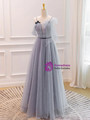 Gray Tulle Straps Pleats Prom Dress