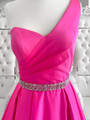 Fuchsia Satin One Shoulder Pleats Prom Dress