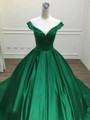 Simple Green Satin Off the Shoulder Prom Dress