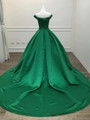 Simple Green Satin Off the Shoulder Prom Dress
