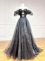 Black Organza Off the Shoulder Beading Pleats Prom Dress