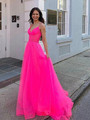 Simple Hot Pink Tulle Spaghetti Straps Prom Dress