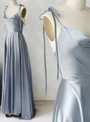 Simple Gray Satin Spaghetti Straps Prom Dress