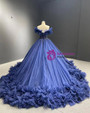 Navy Blue Tulle Beading Prom Dress