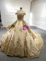 Champagne Tulle Sequins Pearls Prom Dress