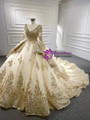Champagne Tulle Sequins Long Sleeve Prom Dress