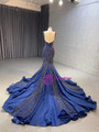 Navy Blue Mermaid Beading Prom Dress