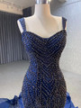 Navy Blue Mermaid Beading Prom Dress