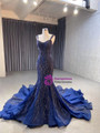 Navy Blue Mermaid Beading Prom Dress