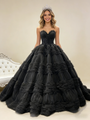 Black Ball Gown Tulle Beading Prom Dress