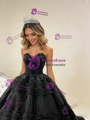 Black Ball Gown Tulle Beading Prom Dress