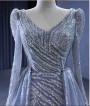 Gray Mermaid V-neck Beading Prom Dress With Detachable Train