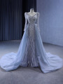 Gray Mermaid V-neck Beading Prom Dress With Detachable Train