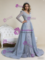 Gray Mermaid V-neck Beading Prom Dress With Detachable Train