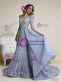Gray Mermaid V-neck Beading Prom Dress With Detachable Train