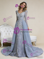 Gray Mermaid V-neck Beading Prom Dress With Detachable Train