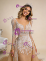 Dark Champagne Long Sleeve Beading Pearls Prom Dress
