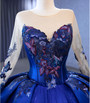 Royal Blue Tulle Long Sleeve Embroidery Prom Dress