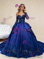 Royal Blue Tulle Long Sleeve Embroidery Prom Dress