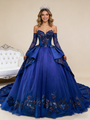 Royal Blue Tulle Long Sleeve Embroidery Prom Dress