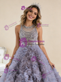  Purple Ball Gown Tulle Ball Gown Crystal Prom Dress
