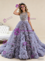  Purple Ball Gown Tulle Ball Gown Crystal Prom Dress