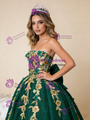 Green Ball Gown Tulle Sequins Gold Appliques Prom Dress