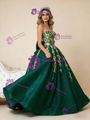 Green Ball Gown Tulle Sequins Gold Appliques Prom Dress