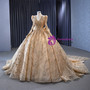 Gold Tulle Sequins Pearls V-neck Prom Dress