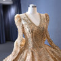 Gold Tulle Sequins Pearls V-neck Prom Dress