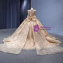 Gold Tulle Sequins Pearls V-neck Prom Dress