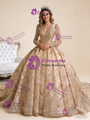 Gold Tulle Sequins Pearls V-neck Prom Dress